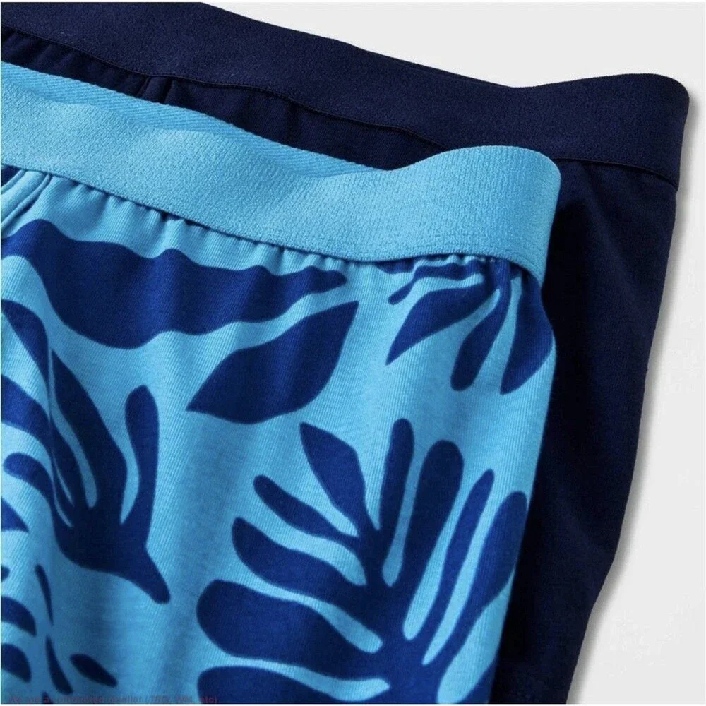 Men's Floral Leaf Print Trunks 2pk - Goodfellow & Co Blue/Navy S